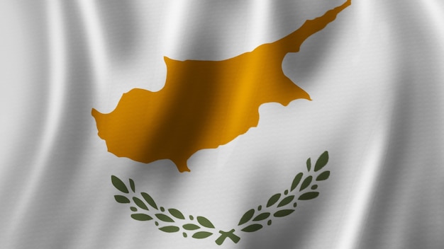 Cyprus vlag zwaaien close-up 3D-rendering met afbeelding van hoge kwaliteit met stof textuur