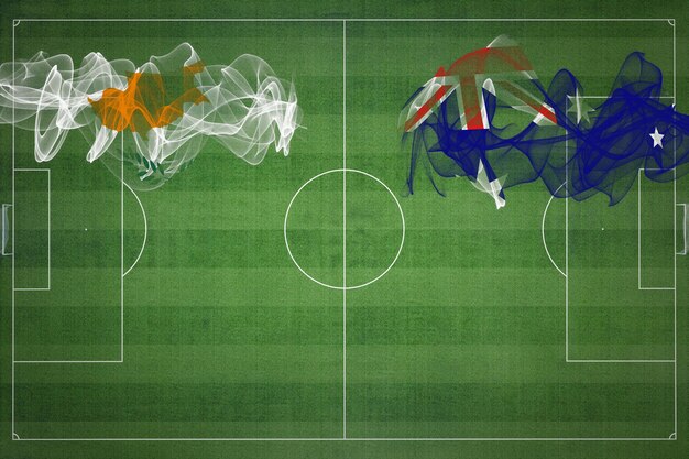 Cyprus vs Australië voetbalwedstrijd nationale kleuren nationale vlaggen voetbalveld voetbalwedstrijd Competitie concept Kopieer ruimte