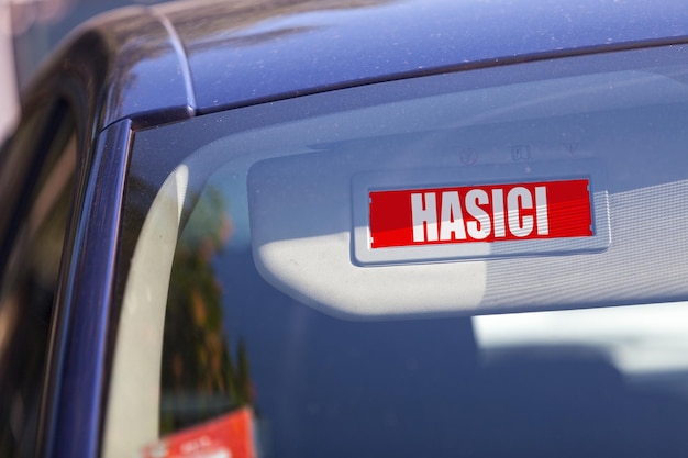 Czech firefighter sign on a sun visor