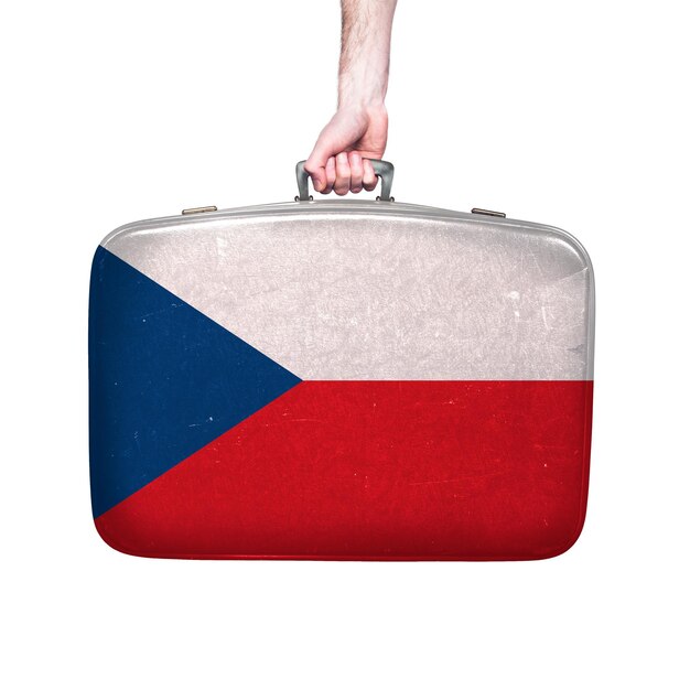 Czech flag on a vintage leather suitcase