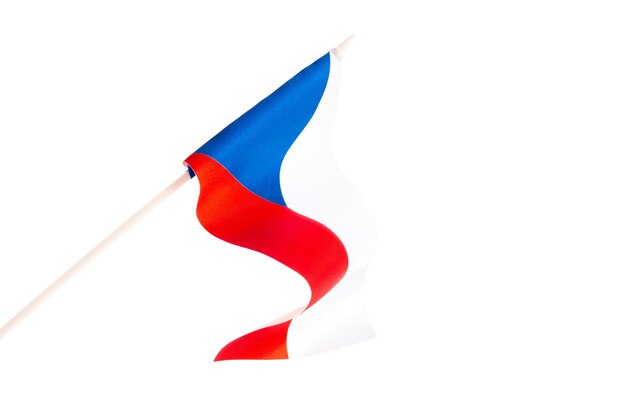 The czech flag on a white background is developing and flying in the wind czech republic flag isolat