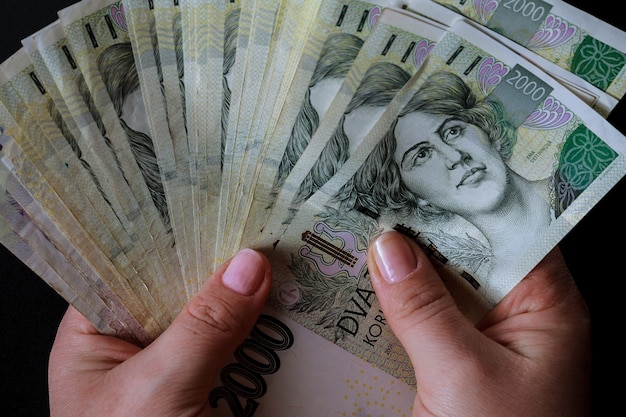 Czech money in the hands of a woman