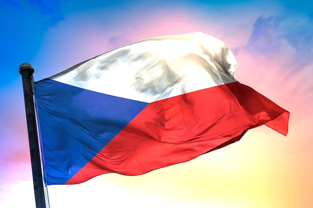 czech_republic country flag, 3d flag, and color background.