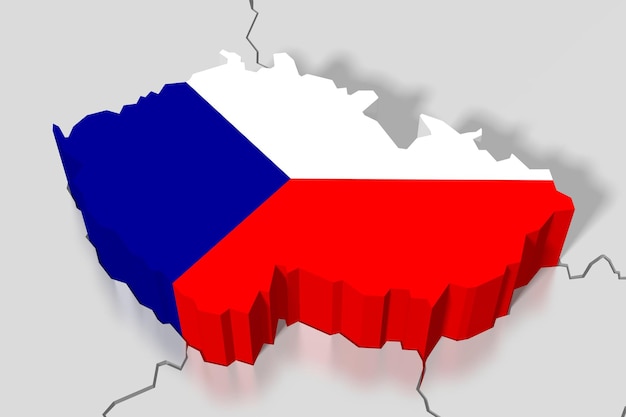 Czech Republic country map and flag 3D illustration