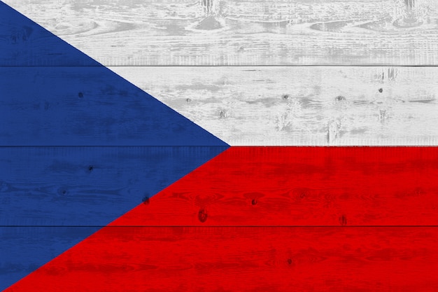 Czech Republic flag painted on old wood plank