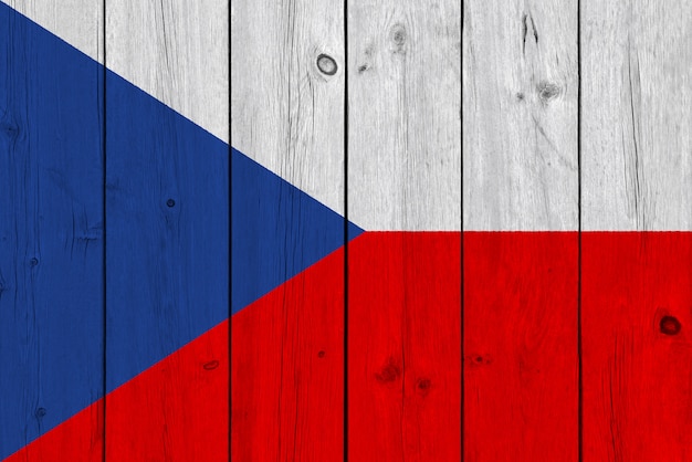 Czech Republic flag painted on old wood plank