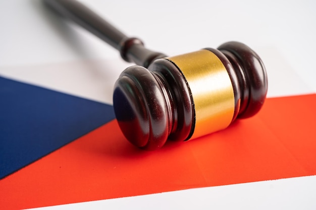 Czech republic flag with gavel for judge lawyer Law and justice court concept