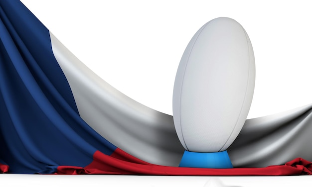 Czech Republic flag with rugby sport ball 3D Rendering