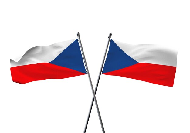 Czech republic flags crossed isolated on a white background d rendering