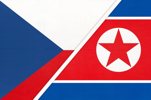 Czech Republic and North Korea or DPRK symbol of country Czechia vs Korean national flags