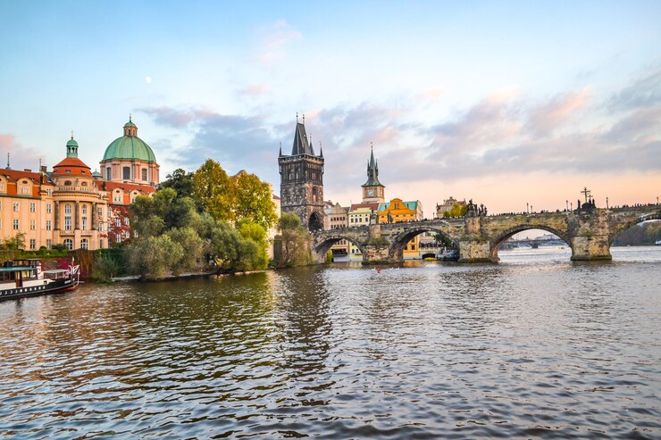 Photo czech republic prague sights buildings vltava river