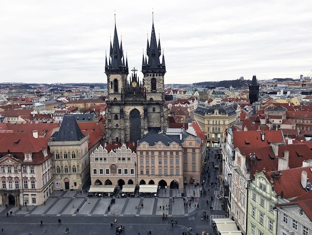 Czech Republic, Prague. View of the roofs of the city from the tower.