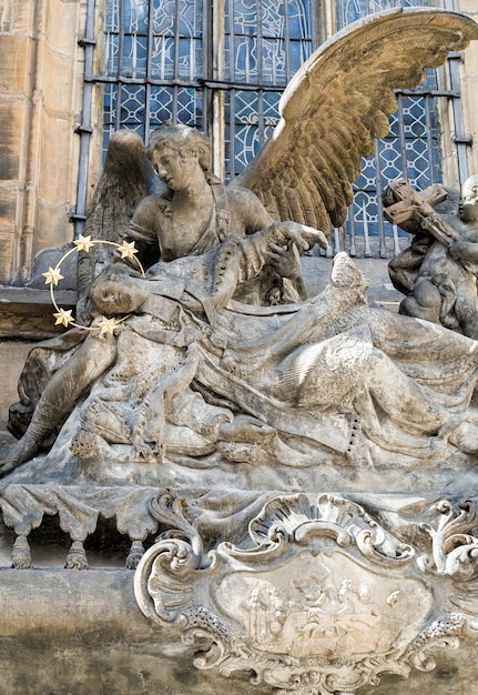 Czech Republic. statue of Saint John of Nepomuk at St. Vitus Cathedral, Prague