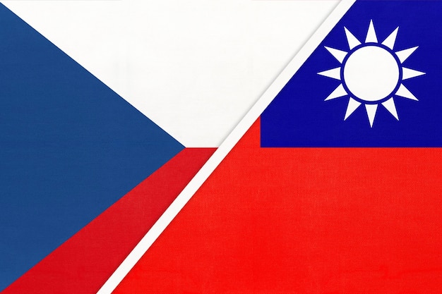 Czech Republic and Taiwan or Republic of China symbol of country Czechia vs Taiwanese national flags