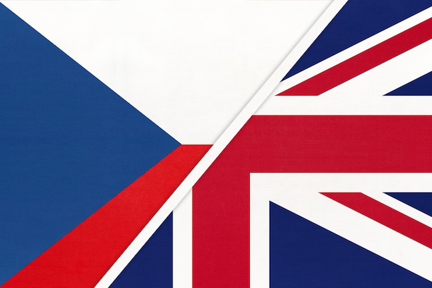 Czech republic and united kingdom or uk symbol of country czechia vs english national flags