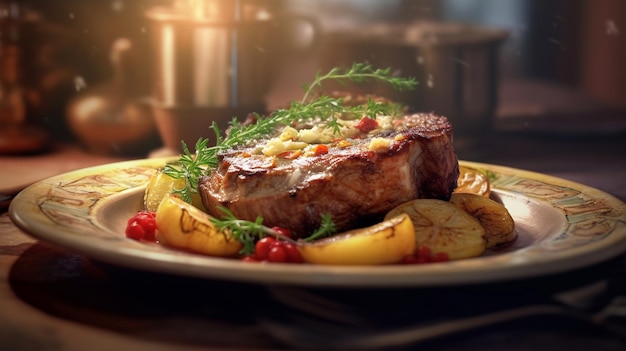 Czech traditional meat dish Veprove Koleno with vegetable and sauce side dish Generated AI