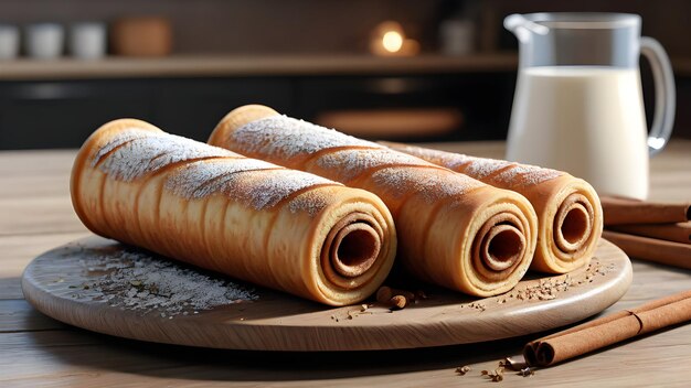 Photo czech trdelnik with cinnamon and vanilla pastry
