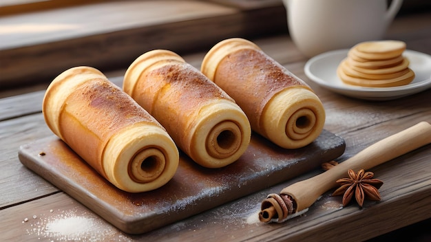 Foto trdelnik ceco con pasticceria alla cannella e alla vaniglia