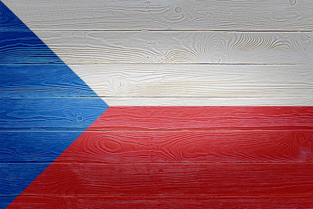 Czechia flag painted on old wood plank background