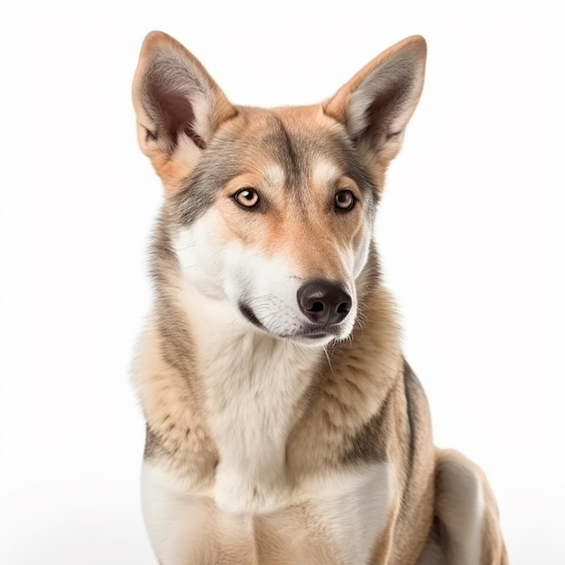 흰색 배경 충성스러운 친구 귀여운 애완 동물에 체코 슬로바키아 Wolfdog 근접 촬영 초상화