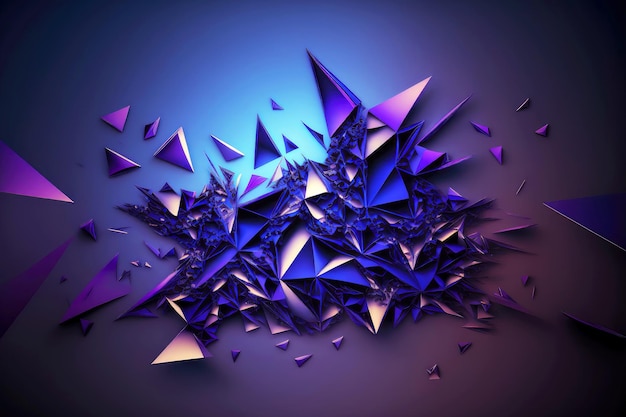 D абстракция со светящимися треугольниками сине-фиолетового цвета