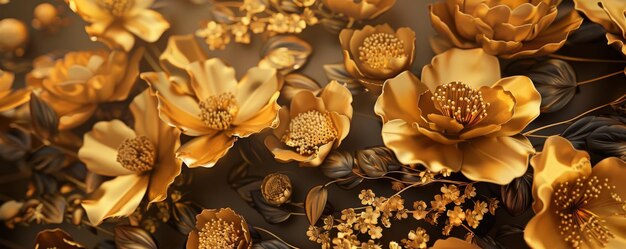 Foto d abstracte planten bloemen de gouden korrel vrije hand moderne kunst planten bloemen behang