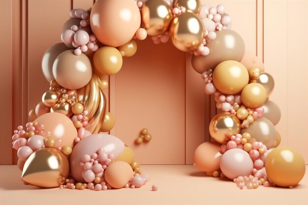 D background with pastel gold glitter balloons stage product presentation backdrop ai generated