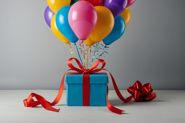 Photo d balloons and a present box