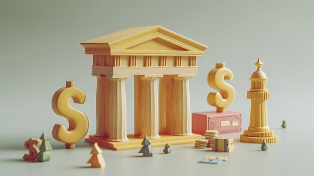 D bank building coins and money illustration or representation financial data business and economic