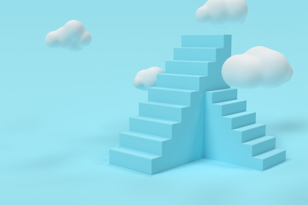 D blue stairs with clouds