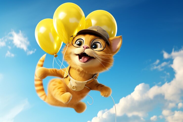 Photo d cartoon cat holding a balloon