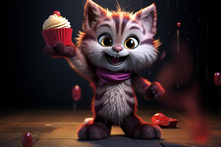 Photo d cartoon cat holding a cupcake