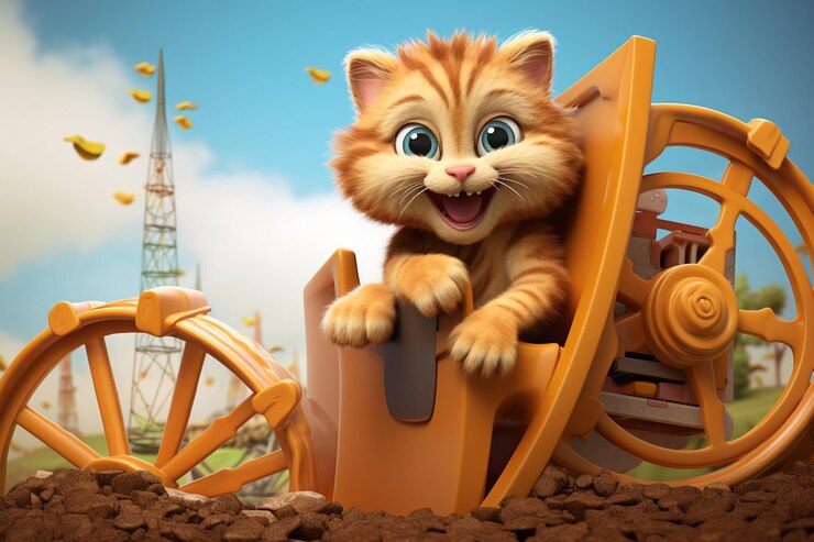 Photo d cartoon cat riding a roller coaster