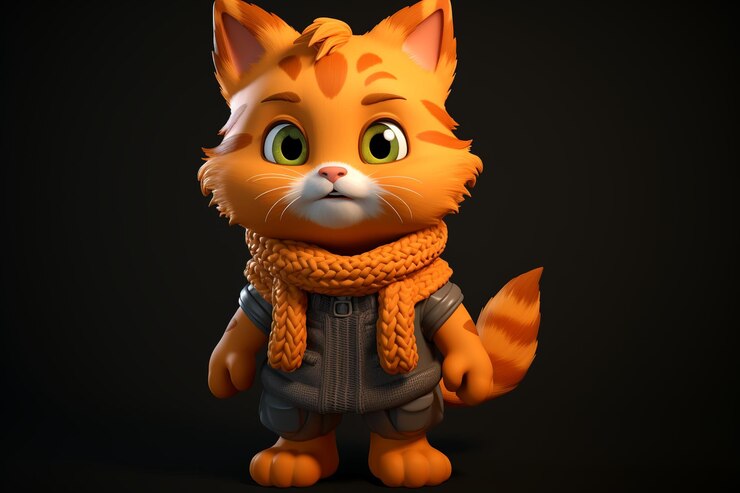 Photo d cartoon cat with a scarf and mittens