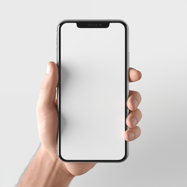 D Cartoon Hand holding Phone Realistic 3d render Mockup empty