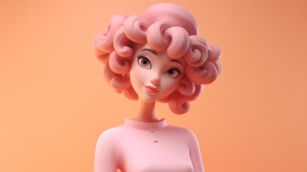 D cartoon van een vrouw voor virtual reality avatar portret van een meisje tegen een roze achtergrond
