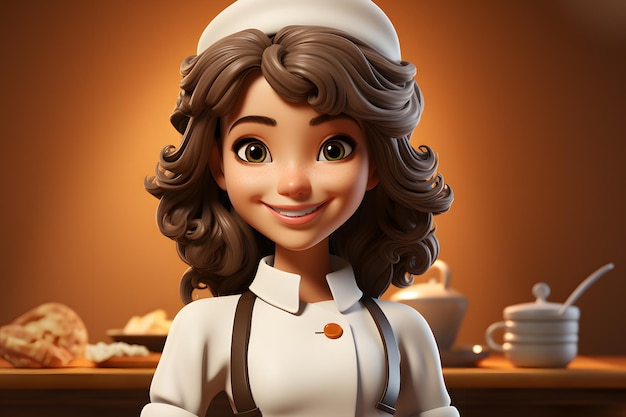 Photo d culinary artistry fulllength female chef cartoon character on white