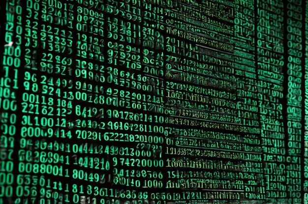 d digital matrix programming background with green binary coding