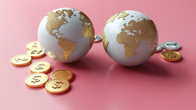 D earth coins and money illustration or models finance business and global economic transaction