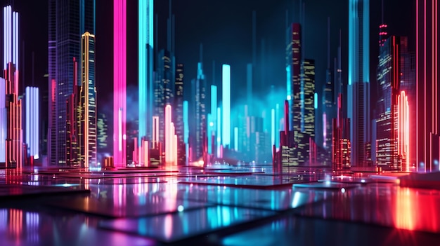 A D futuristic cityscape scenography for a modern anniversary celebration AI generated illustration