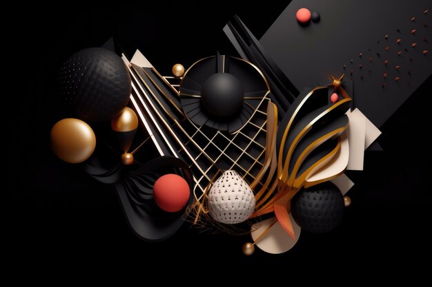 D graphic with a mix of geometric and organic shapes on black background created with generative ai