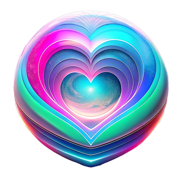 D holographic heart icon in yk style isolated on a white background render of d iridescent heart