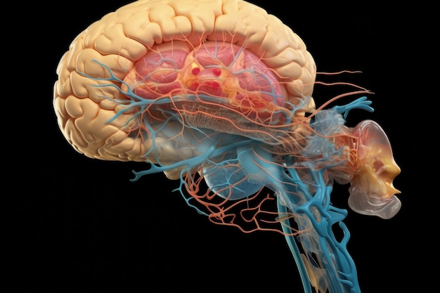 D illustratie van de hersenen met gemarkeerd neuroprosthetisch gebied