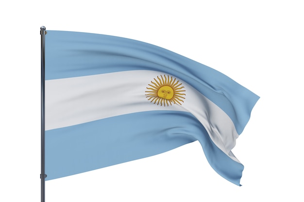 D illustratie wuivende vlaggen van de wereldvlag van Argentinië geïsoleerd op een witte achtergrond