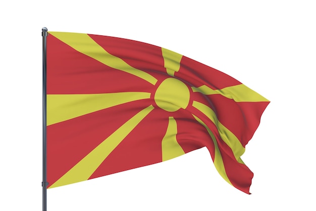 D illustratie wuivende vlaggen van de wereldvlag van Noord-Macedonië geïsoleerd op een witte achtergrond