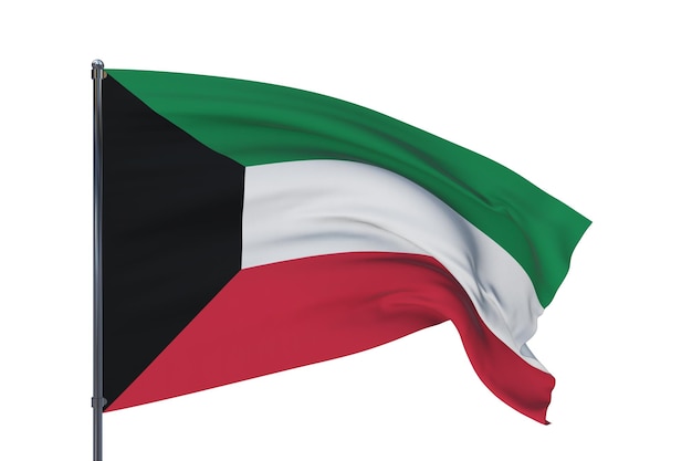 D illustratie zwaaien vlaggen van de wereld vlag van Koeweit geïsoleerd op een witte background