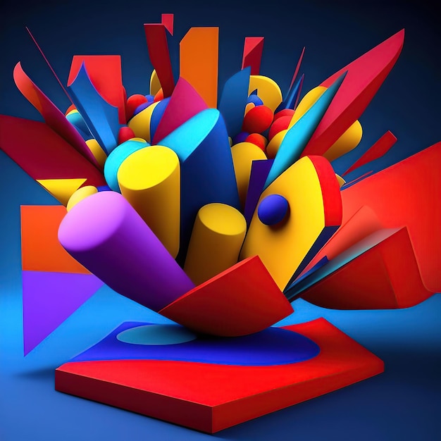 d illustration of abstract geometric composition in blue and red colors Created with generative AI