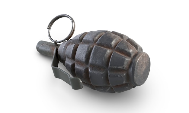 D illustration of fragmentation grenade f isolated on white backfround