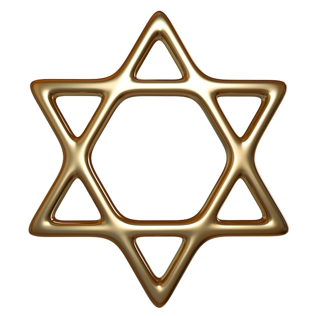 d illustration of gold star of david isolated on white background