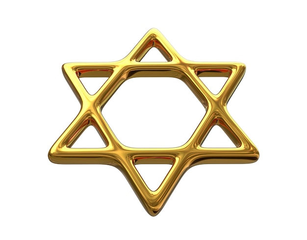 D illustration of gold star of david isolated on white background